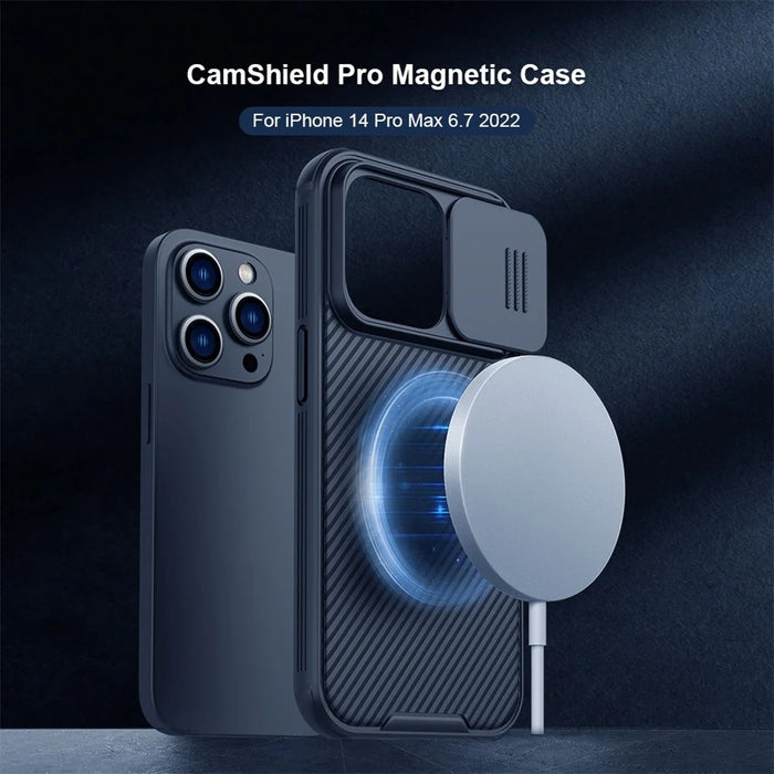 NILLKIN Camshield Pro Series for iPhone 14 Pro Max Magnetic Phone Case Hard PC + TPU Casephone Protector with Slide Camera Lens Cover - Blue - 3