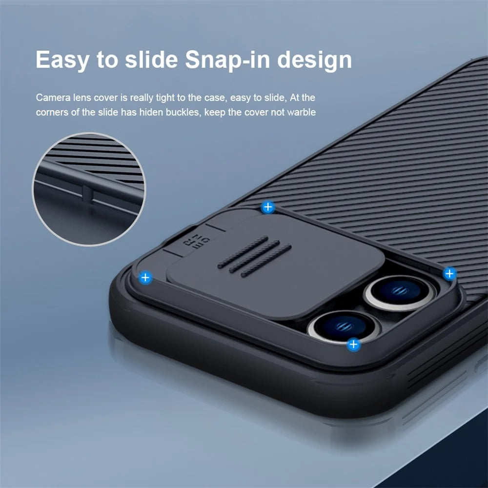 NILLKIN Camshield Pro Series for iPhone 14 Pro Max Magnetic Phone Case Hard PC + TPU Casephone Protector with Slide Camera Lens Cover - Blue - 6