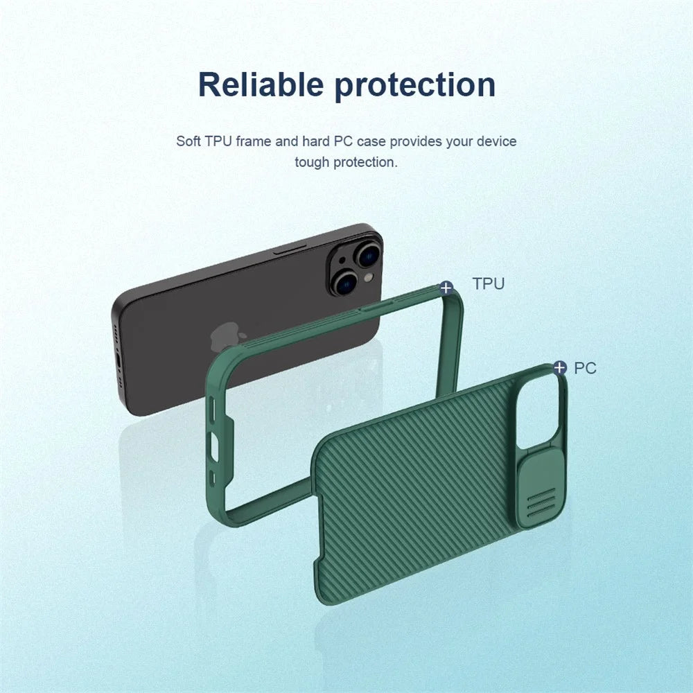 NILLKIN CamShield Pro Series for iPhone 14 / iPhone 13 Slide Camera Protection Phone Case Anti-drop Hybrid TPU + PC Back Cover - Green - 4