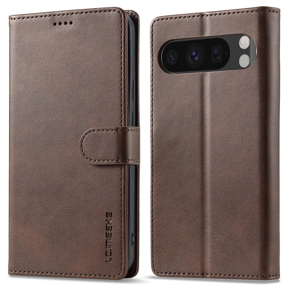 LC.IMEEKE For Google Pixel 9 Pro XL Case Calf Texture PU Leather Flip Phone Cover - Brown - 1