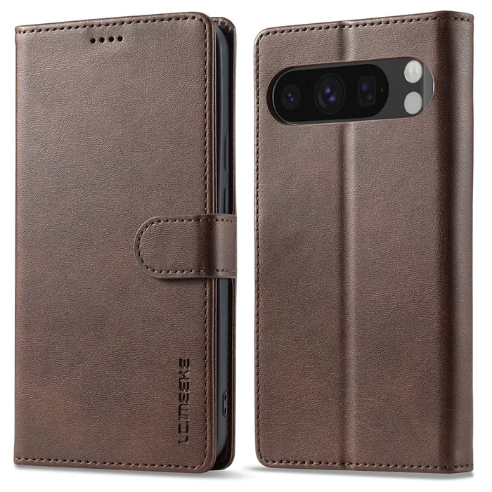 LC.IMEEKE For Google Pixel 9 Pro XL Case Calf Texture PU Leather Flip Phone Cover - Brown - 1