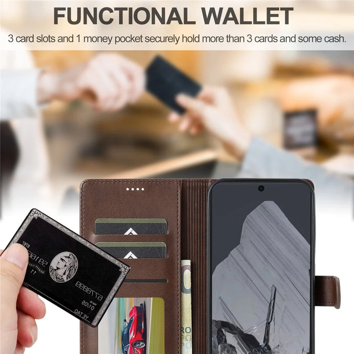 LC.IMEEKE For Google Pixel 9 Pro XL Case Calf Texture PU Leather Flip Phone Cover - Brown - 6