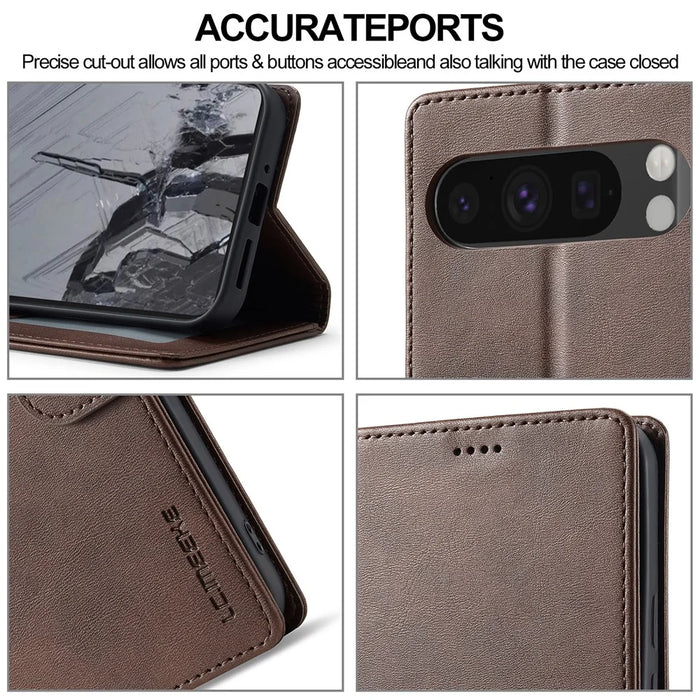 LC.IMEEKE For Google Pixel 9 Pro XL Case Calf Texture PU Leather Flip Phone Cover - Brown - 7