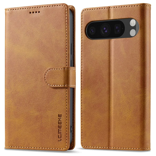 LC.IMEEKE For Google Pixel 9 Pro / Pixel 9 Case Shockproof Wallet PU Leather Phone Cover Calf Texture - Yellow - 1