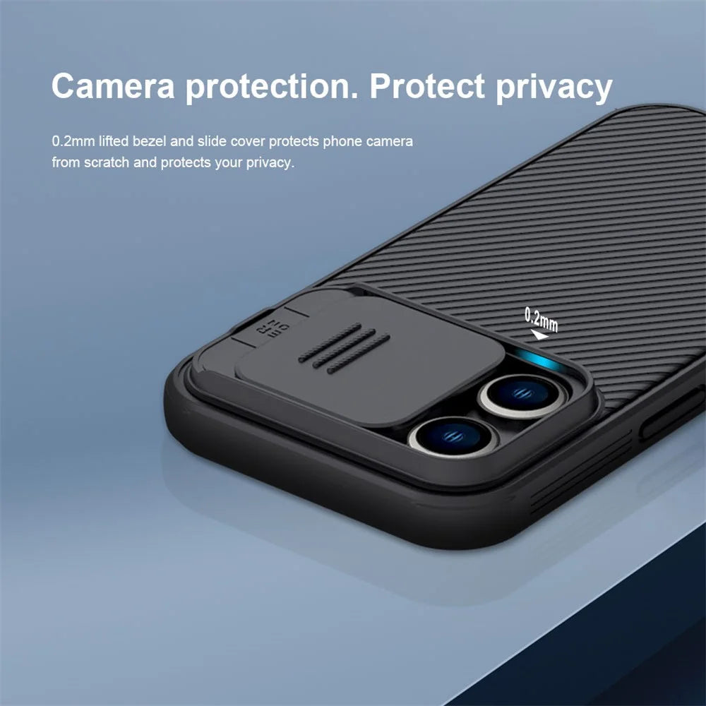 NILLKIN CamShield Pro Series for iPhone 14 Pro Max Slide Camera Protection Anti-scratch Phone Case TPU Frame PC Back Cover - Blue - 3