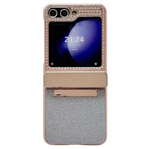 For Samsung Galaxy Z Flip7 FE 5G / Z Flip6 5G / Z Flip5 5G Case Glitter Bling PU Leather+Hard PC Phone Back Cover - Blue - 1