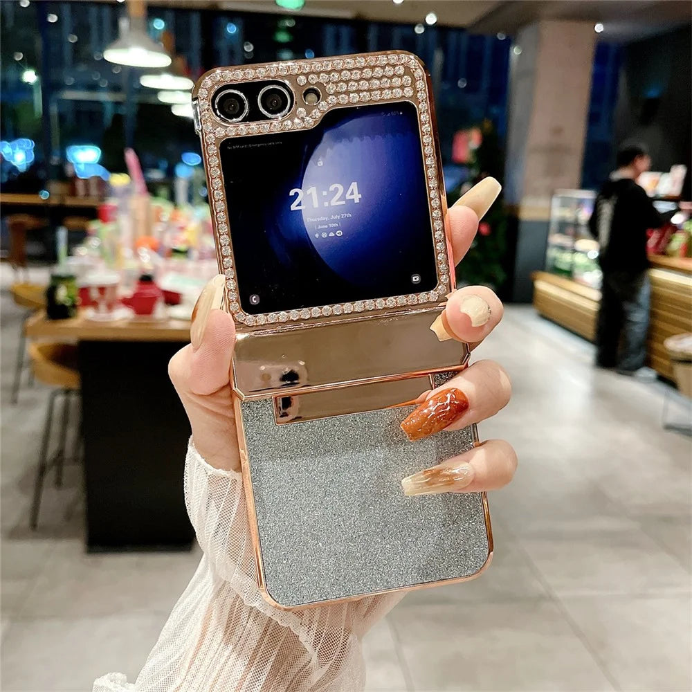 For Samsung Galaxy Z Flip7 FE 5G / Z Flip6 5G / Z Flip5 5G Case Glitter Bling PU Leather+Hard PC Phone Back Cover - Blue - 2