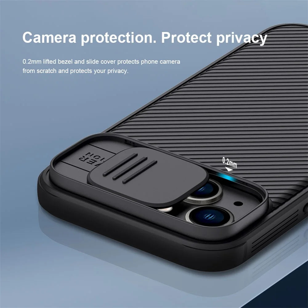 NILLKIN CamShield Pro Series for iPhone 14 Plus PC + TPU Hybrid Phone Case Anti-drop Back Cover with Slide Camera Protection - Blue - 3