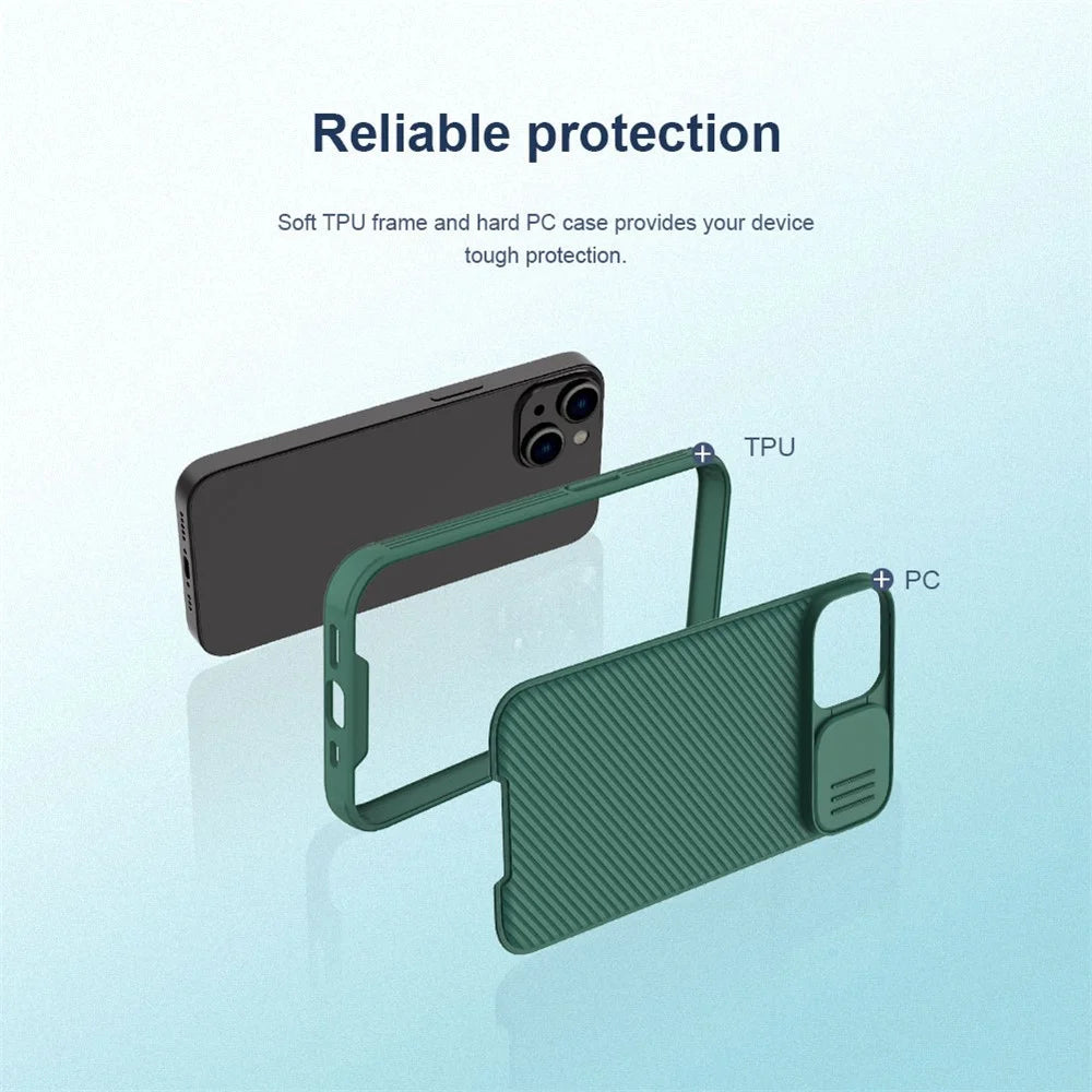 NILLKIN CamShield Pro Series for iPhone 14 Plus PC + TPU Hybrid Phone Case Anti-drop Back Cover with Slide Camera Protection - Blue - 4