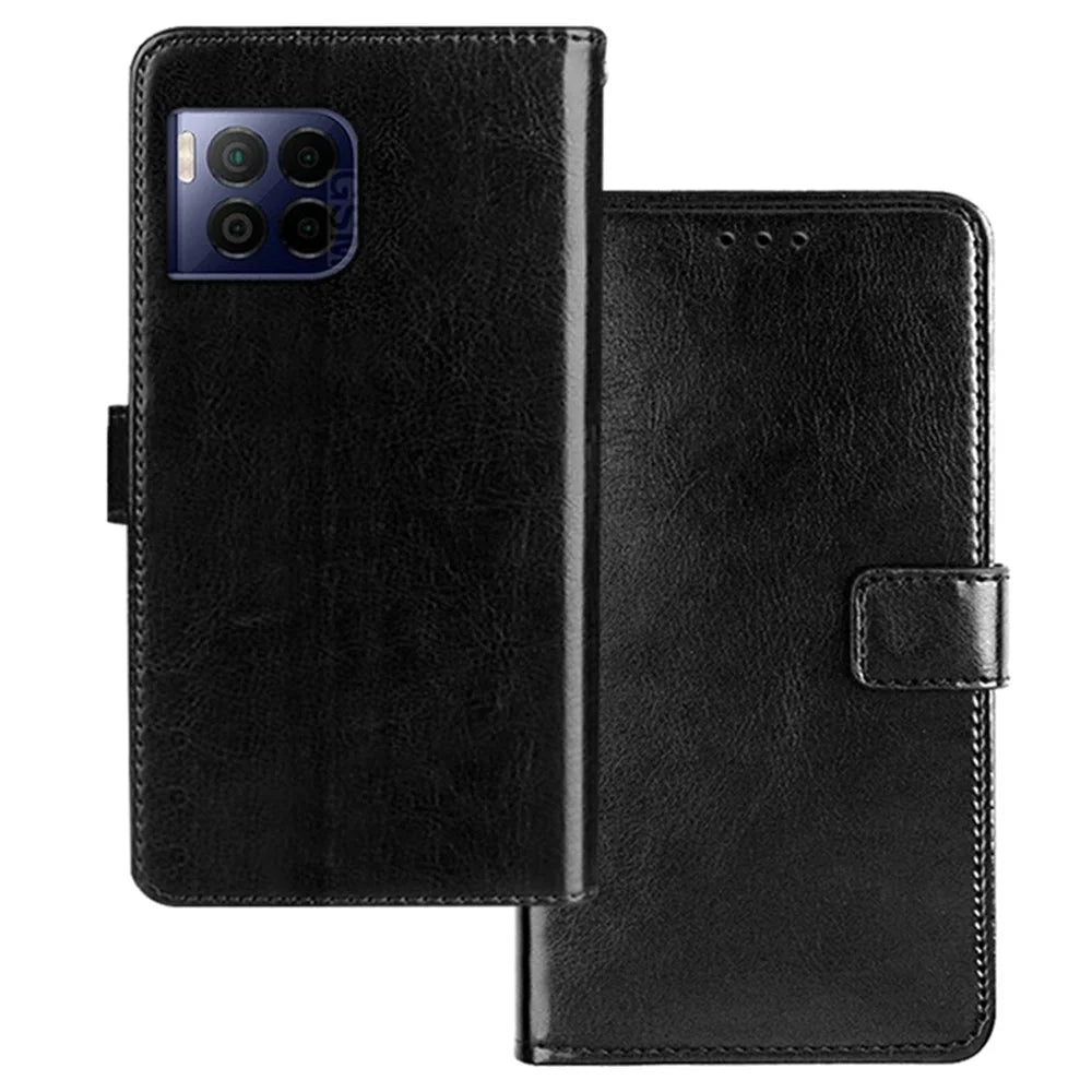 IDEWEI for T-Mobile REVVL 7 Pro / T Phone 2 Pro 5G Case Flip Leather Phone Cover Crazy Horse Texture - Black - 1