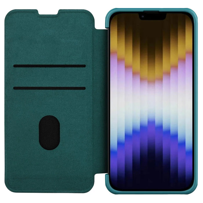 NILLKIN Qin Pro Series for iPhone 14 / iPhone 13 Full Protection Phone Case with Sliding Lens Cover PU Leather Phone Shell Card Holder - Green - 3