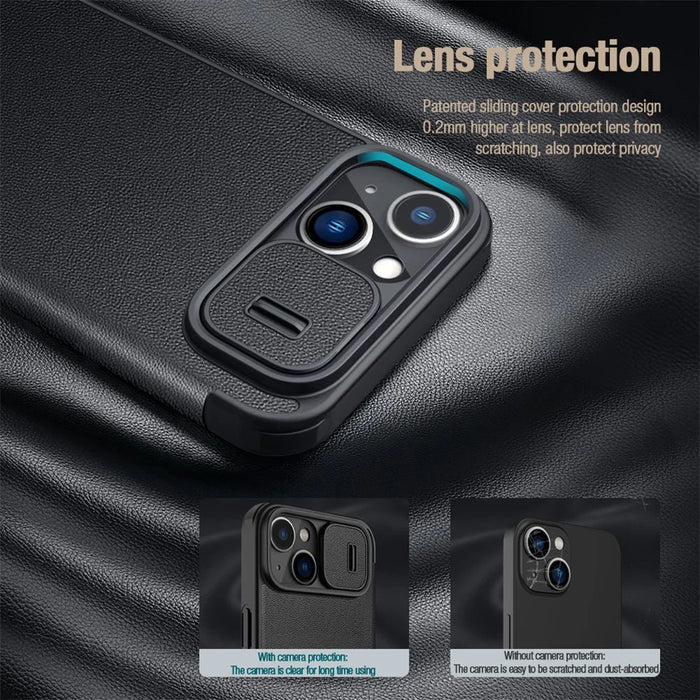 NILLKIN Qin Pro Series for iPhone 14 / iPhone 13 Full Protection Phone Case with Sliding Lens Cover PU Leather Phone Shell Card Holder - Green - 4