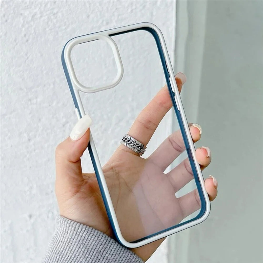For iPhone 15 Pro Max Color Edge Clear Case Shockproof Acrylic + TPU Phone Cover - Blue - 2