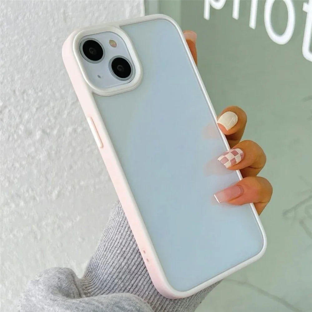 For iPhone 15 Plus Colored Edge Phone Case TPU+Acrylic Cell Phone Cover - Pink - 1