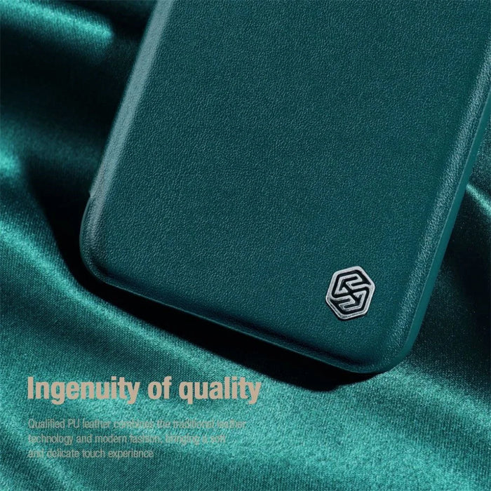 NILLKIN Qin Pro Series for iPhone 14 Plus Cloth Texture Phone Case with Sliding Lens Protection Cover PU Leather Anti-scratch Shell Card Holder - Green - 5