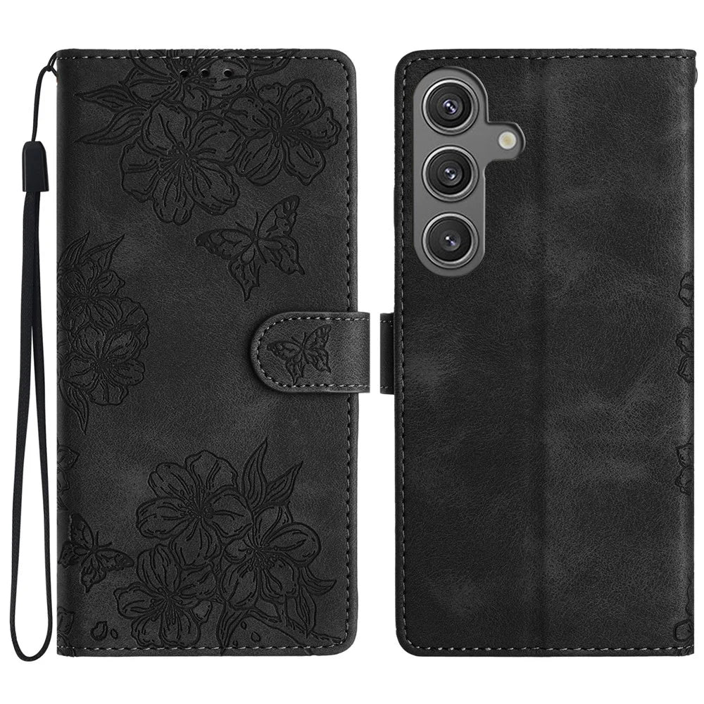 For Samsung Galaxy S24+ Cell Phone Shell Imprinted PU Leather Wallet Stand Anti-Drop Cover - Black - 1