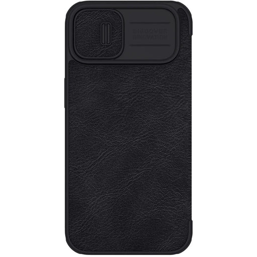 NILLKIN Qin Pro Series for iPhone 14 Plus Ultra Slim Dirt-proof Phone Case with Sliding Lens Protection Cover and Card Slots Anti-fall Phone Flip Shell - Black - 2