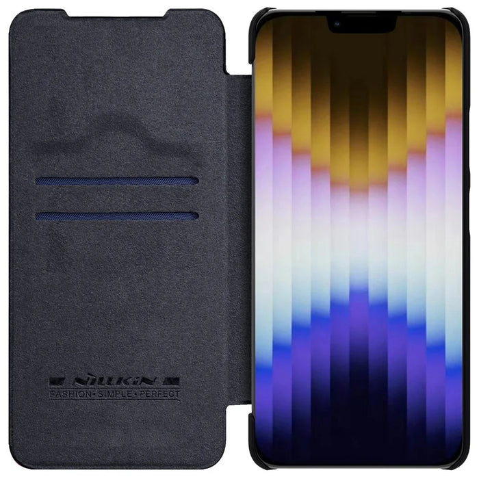 NILLKIN Qin Pro Series for iPhone 14 Plus Ultra Slim Dirt-proof Phone Case with Sliding Lens Protection Cover and Card Slots Anti-fall Phone Flip Shell - Black - 3