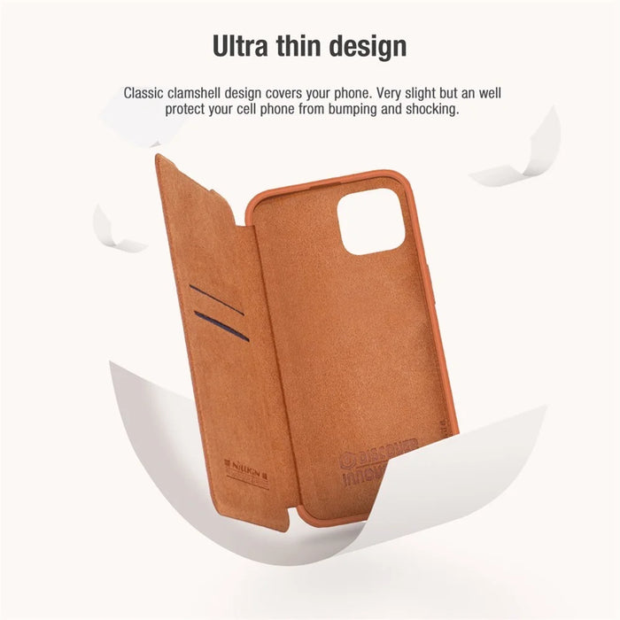 NILLKIN Qin Pro Series for iPhone 14 Plus Ultra Slim Dirt-proof Phone Case with Sliding Lens Protection Cover and Card Slots Anti-fall Phone Flip Shell - Black - 6