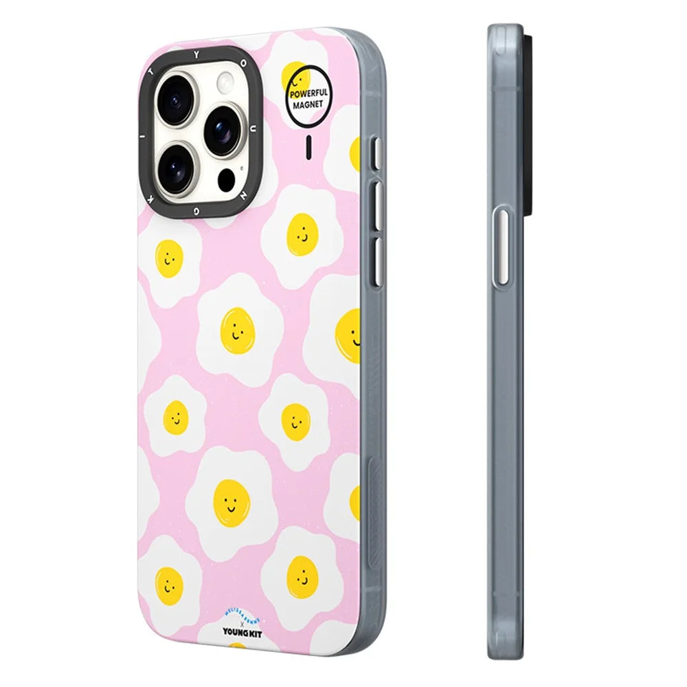 YOUNGKIT Mousse Series For iPhone 14 Pro Case IMD Pattern PC+TPU Magnetic Phone Cover - MUScx003-Poached Egg - 2
