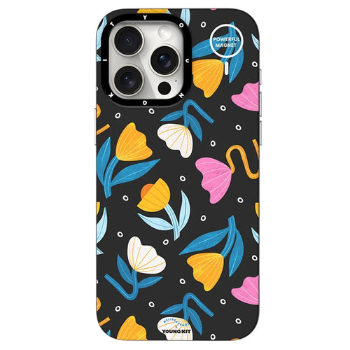 YOUNGKIT Mousse Series For iPhone 13 Pro Case IMD Pattern PC+TPU Magnetic Phone Cover - MUScx001-Flowers - 1