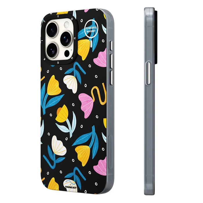 YOUNGKIT Mousse Series For iPhone 13 Pro Case IMD Pattern PC+TPU Magnetic Phone Cover - MUScx001-Flowers - 2