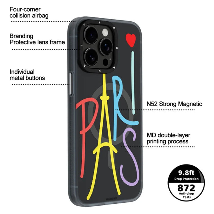 YOUNGKIT Paris Series For iPhone 14 Pro Max Compatible with MagSafe Case IMD Pattern PC+TPU Phone Cover - 3