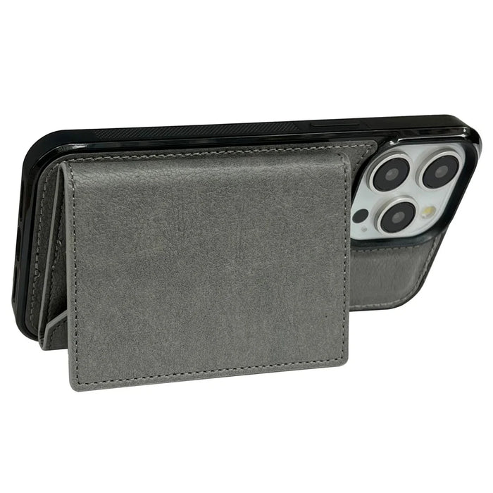 For iPhone 14 Pro Max Kickstand Case PU+TPU Phone Cover Detachable Card Bag - Grey - 4