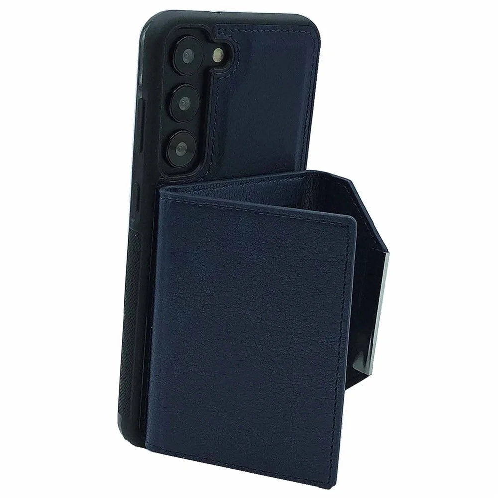 For Samsung Galaxy S22 5G Case with Detachable Card Bag Leather+TPU Phone Cover Kickstand - Sapphire - 4