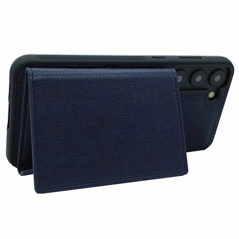 For Samsung Galaxy S22 5G Case with Detachable Card Bag Leather+TPU Phone Cover Kickstand - Sapphire - 5