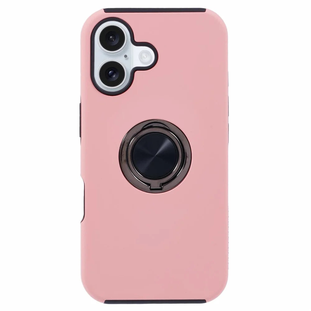 For iPhone 16 Case Anti-Drop PC+TPU Protective Cover with Rotary Kickstand - Rose Gold - 1