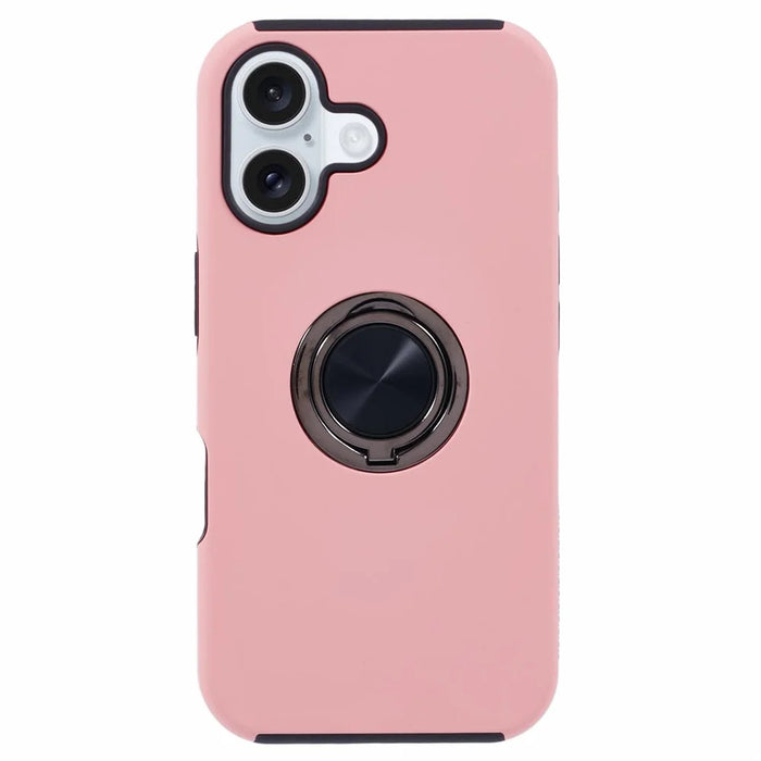 For iPhone 16 Case Anti-Drop PC+TPU Protective Cover with Rotary Kickstand - Rose Gold - 1