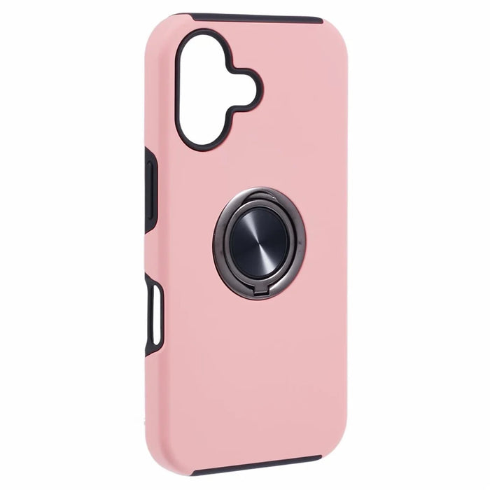 For iPhone 16 Case Anti-Drop PC+TPU Protective Cover with Rotary Kickstand - Rose Gold - 3