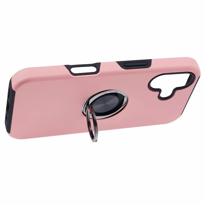 For iPhone 16 Case Anti-Drop PC+TPU Protective Cover with Rotary Kickstand - Rose Gold - 4