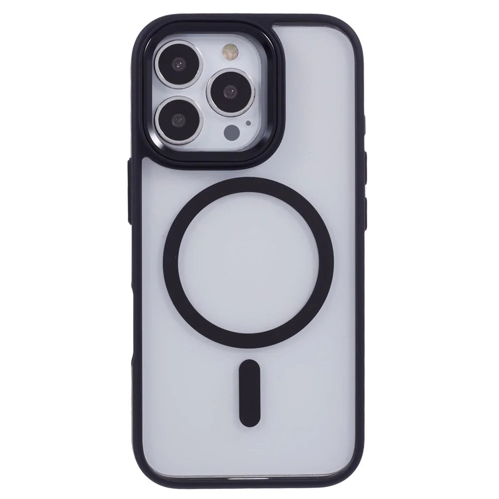 For iPhone 16 Pro Max Phone Case Clear Back PC+TPU Cover Compatible with MagSafe - Black - 1