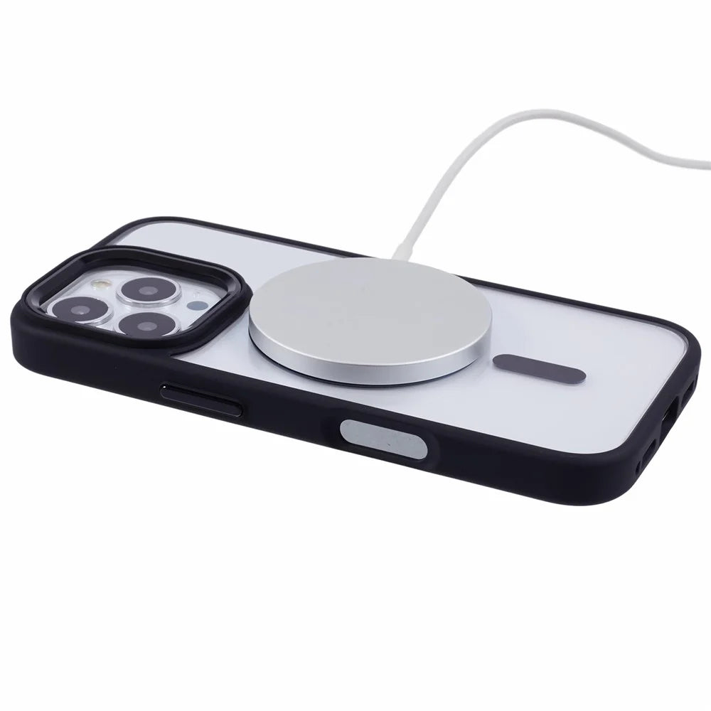 For iPhone 16 Pro Max Phone Case Clear Back PC+TPU Cover Compatible with MagSafe - Black - 4