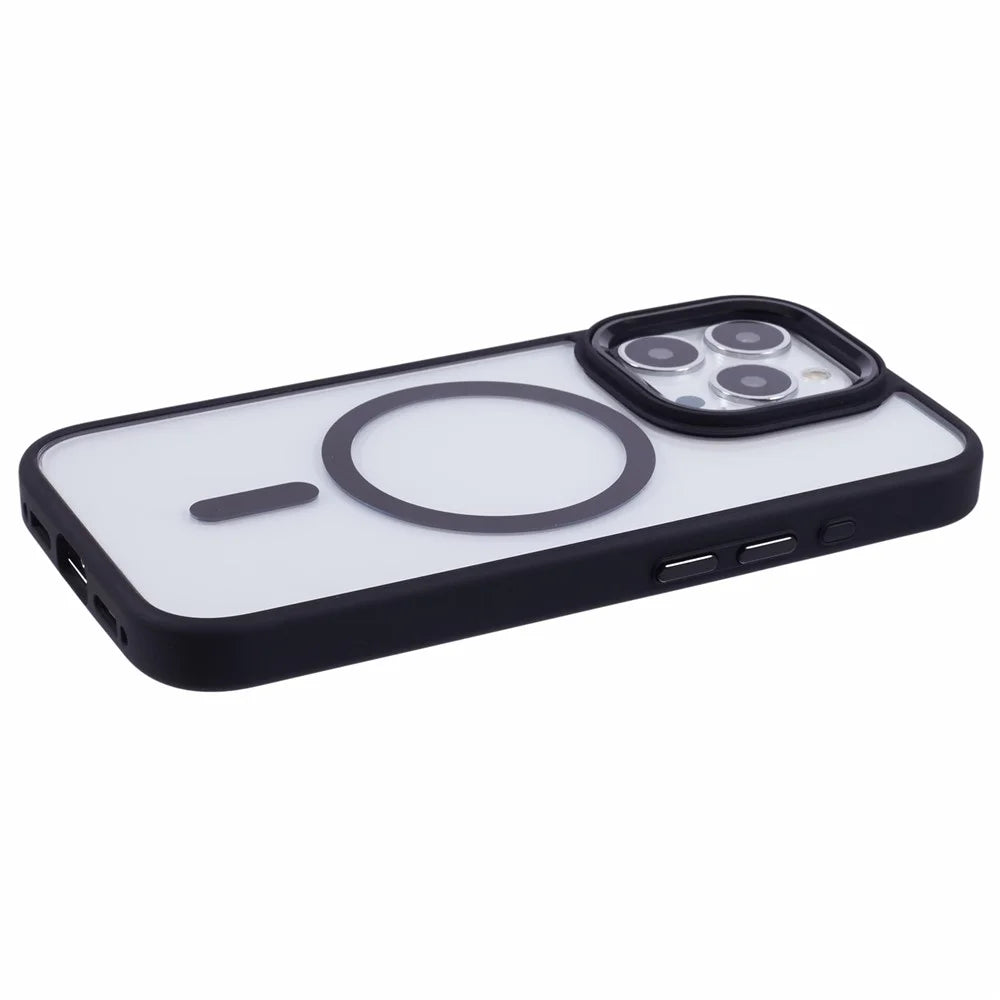 For iPhone 16 Pro Max Phone Case Clear Back PC+TPU Cover Compatible with MagSafe - Black - 6