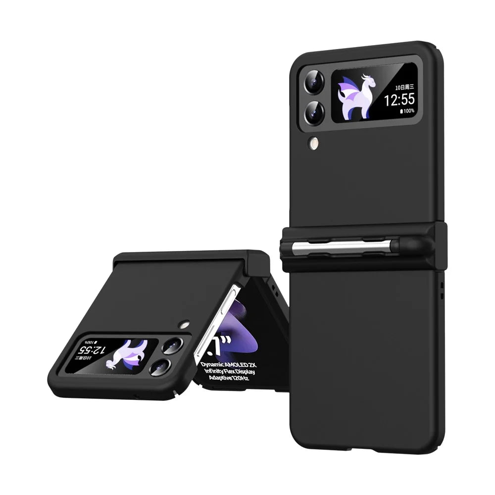 For Samsung Galaxy Z Flip4 5G Phone Case Folding Phone Cover Anti-drop PC Phone Case with Pen - Black - 1