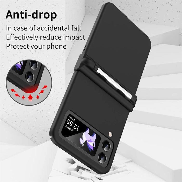 For Samsung Galaxy Z Flip4 5G Phone Case Folding Phone Cover Anti-drop PC Phone Case with Pen - Black - 3