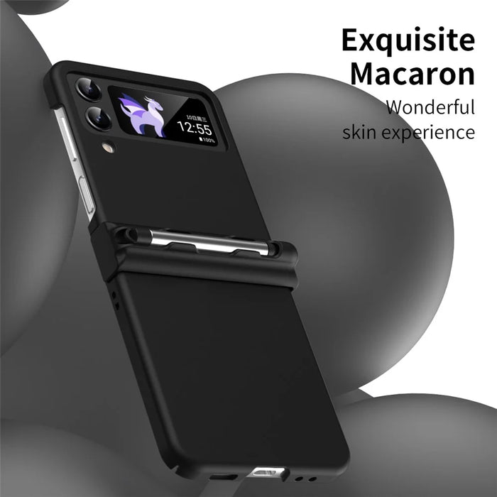 For Samsung Galaxy Z Flip4 5G Phone Case Folding Phone Cover Anti-drop PC Phone Case with Pen - Black - 5