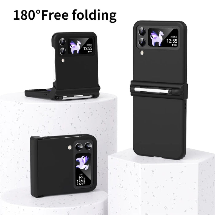 For Samsung Galaxy Z Flip4 5G Phone Case Folding Phone Cover Anti-drop PC Phone Case with Pen - Black - 6