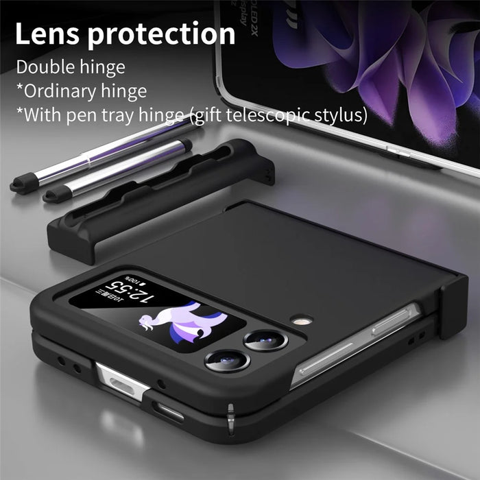 For Samsung Galaxy Z Flip4 5G Phone Case Folding Phone Cover Anti-drop PC Phone Case with Pen - Black - 7