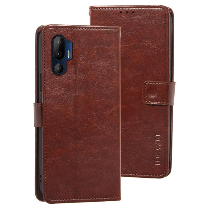 IDEWEI For HTC U24 Pro 5G Case Stand View Leather Phone Cover Crazy Horse Texture - Brown - 1