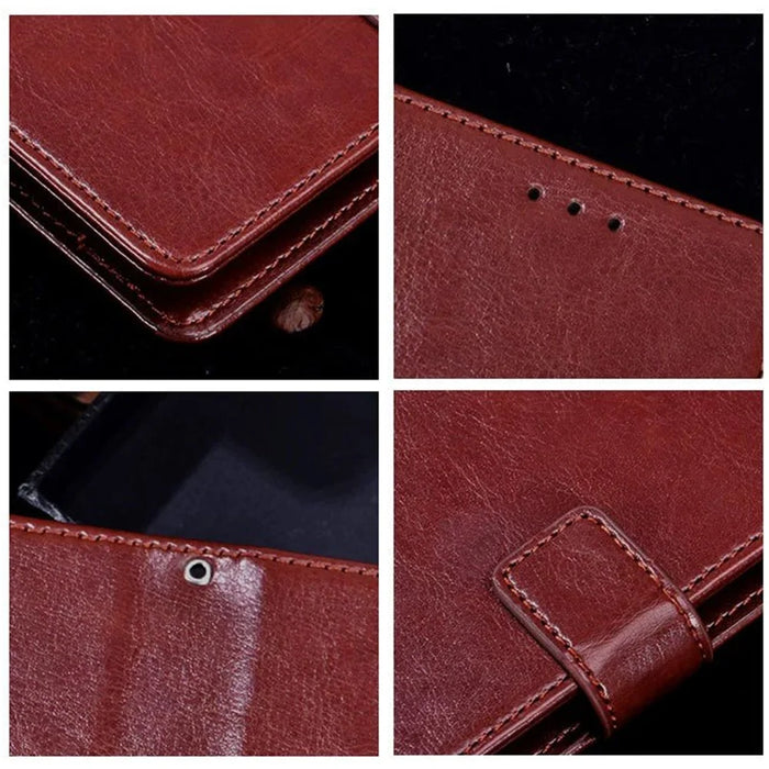 IDEWEI For HTC U24 Pro 5G Case Stand View Leather Phone Cover Crazy Horse Texture - Brown - 5