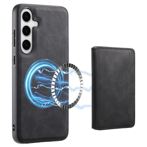 DENIOR D13 For Samsung Galaxy S24+ Retro Phone Case with Card Holder Detachable Strong Magnetic - Black - 1