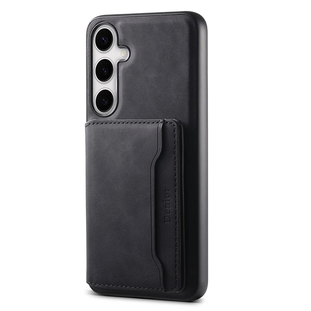 DENIOR D13 For Samsung Galaxy S24+ Retro Phone Case with Card Holder Detachable Strong Magnetic - Black - 2