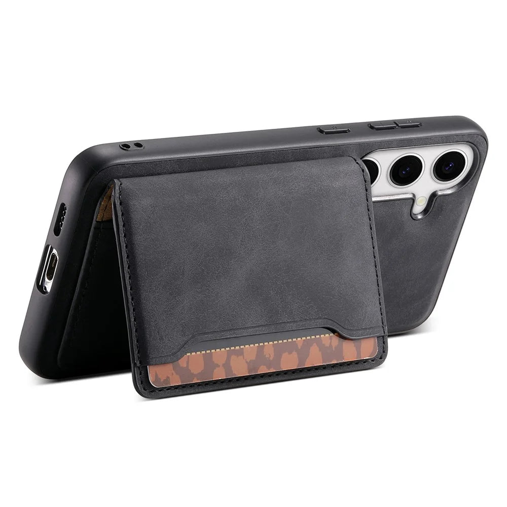 DENIOR D13 For Samsung Galaxy S24+ Retro Phone Case with Card Holder Detachable Strong Magnetic - Black - 4
