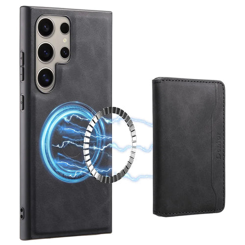 DENIOR D13 For Samsung Galaxy S24 Ultra Case Detachable Magnetic Leather Back Cover with Card Slots - Black - 1