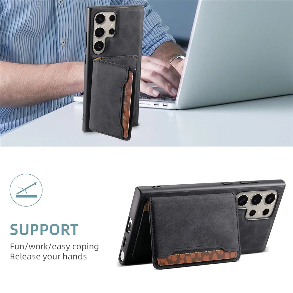 DENIOR D13 For Samsung Galaxy S24 Ultra Case Detachable Magnetic Leather Back Cover with Card Slots - Black - 6