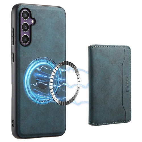 DENIOR D13 For Samsung Galaxy S24 Case Kickstand Retro Leather Back Cover Magnetic 2 in 1 Detachable - Blue - 1